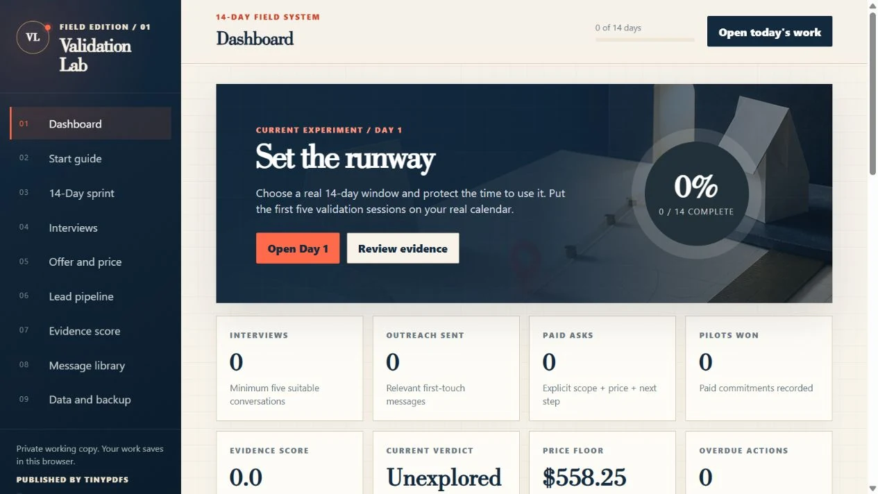 Validation Lab local app dashboard