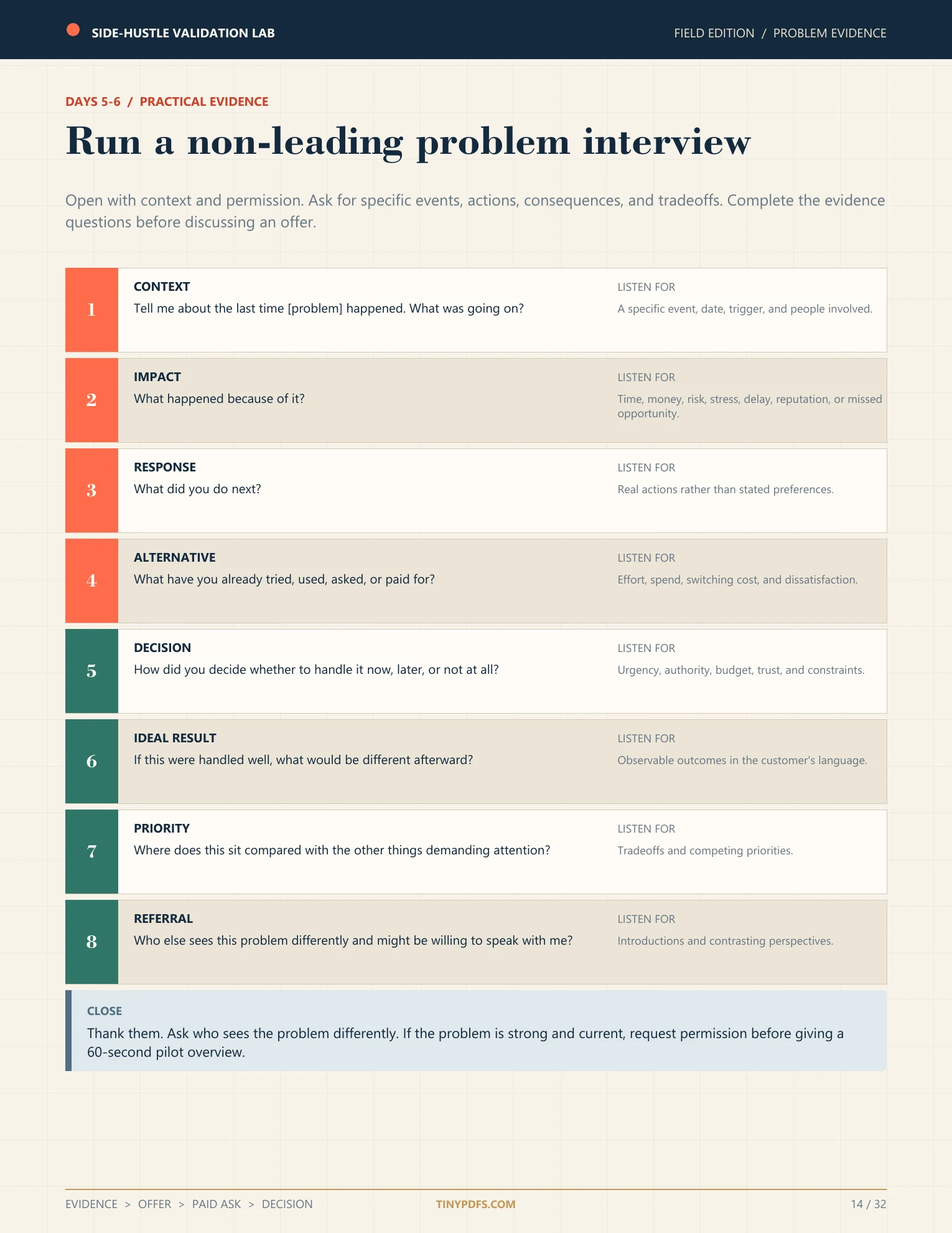 Non-leading customer interview guide